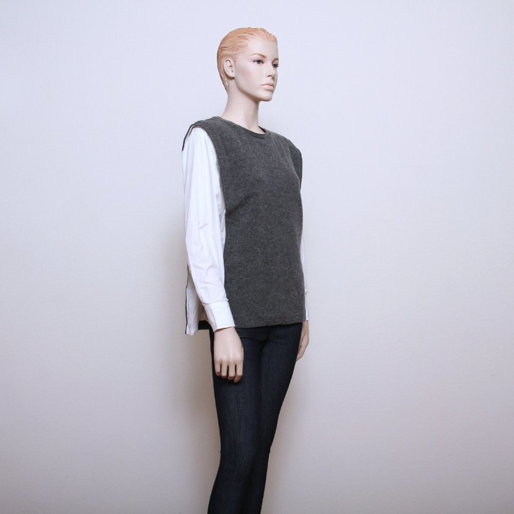 Zara 2 in 1 Crew Neck Cotton Sweater Shirt Gray Women Size M